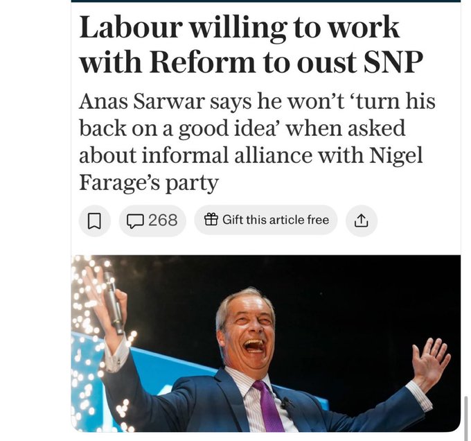 BjCruickshank's tweet photo. An indication of just how far to the right Labour has drifted. The leader of the Labour Party in Scotland thinks it's a good idea to work with the very far right Reform Party. Keir Hardie, John Maxton &amp; Manny Shinwell will be turning in their graves. #ScottishIndependence2026 https://t.co/LIAQG3sj83