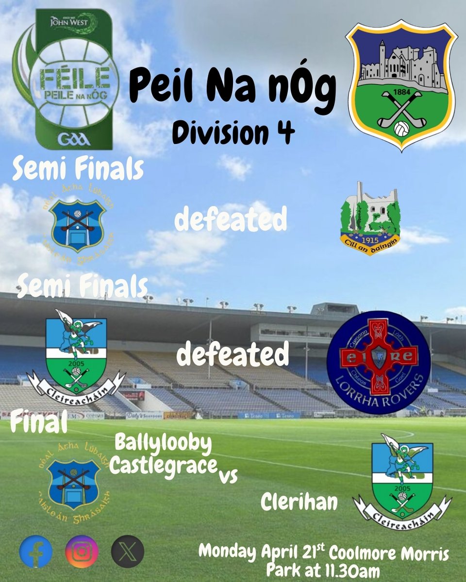 📷📷 Peil Na nÓg Finals 📷📷
A busy day of football has come to a close and now know our finalists for Division 1-6 with Division 7 Semi Final and Finals taking place Monday.