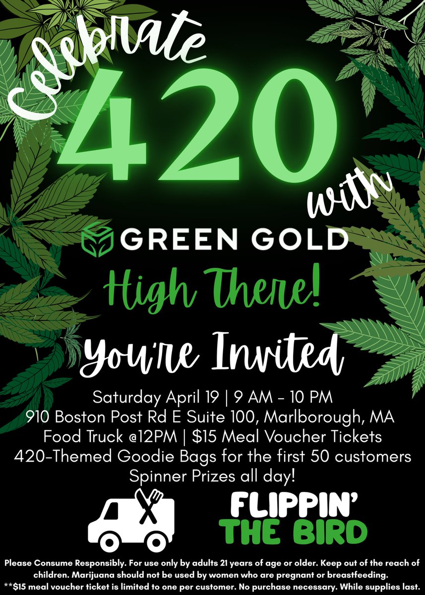 GreenGoldGroup's tweet photo. You're invited! Join us today at one of our three locations to celebrate 420! https://t.co/ch4u4CyeXl