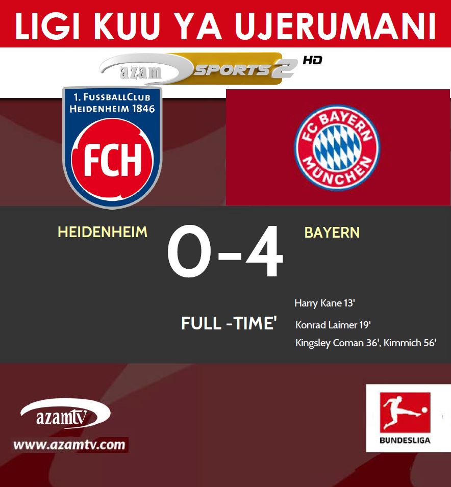 azamtvtz's tweet photo. MATOKEO | #Bundesliga
FT: Heidenheim 0-4 Bayern Munich
Saa 1:30 ni Union Berlin dhidi ya Stuttgart
Burudani iko LIVE #ZBC2
#LigiKuuUjerumani #BundesligaUpdates #Heidenheim #tHeidenheimBayernMunich FCHBAY https://t.co/NEAthIo9uJ