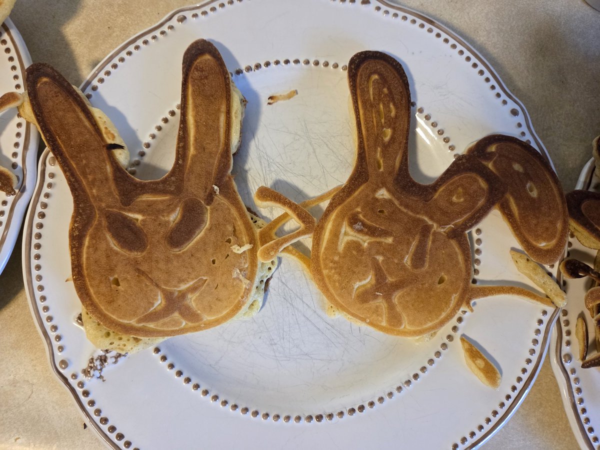 dscythepilot's tweet photo. Happy Easter, look at my bunny pancakes. https://t.co/eOn7LKKZPe