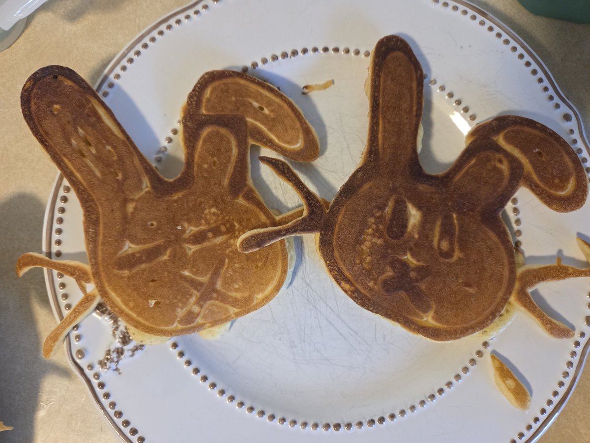 dscythepilot's tweet photo. Happy Easter, look at my bunny pancakes. https://t.co/eOn7LKKZPe