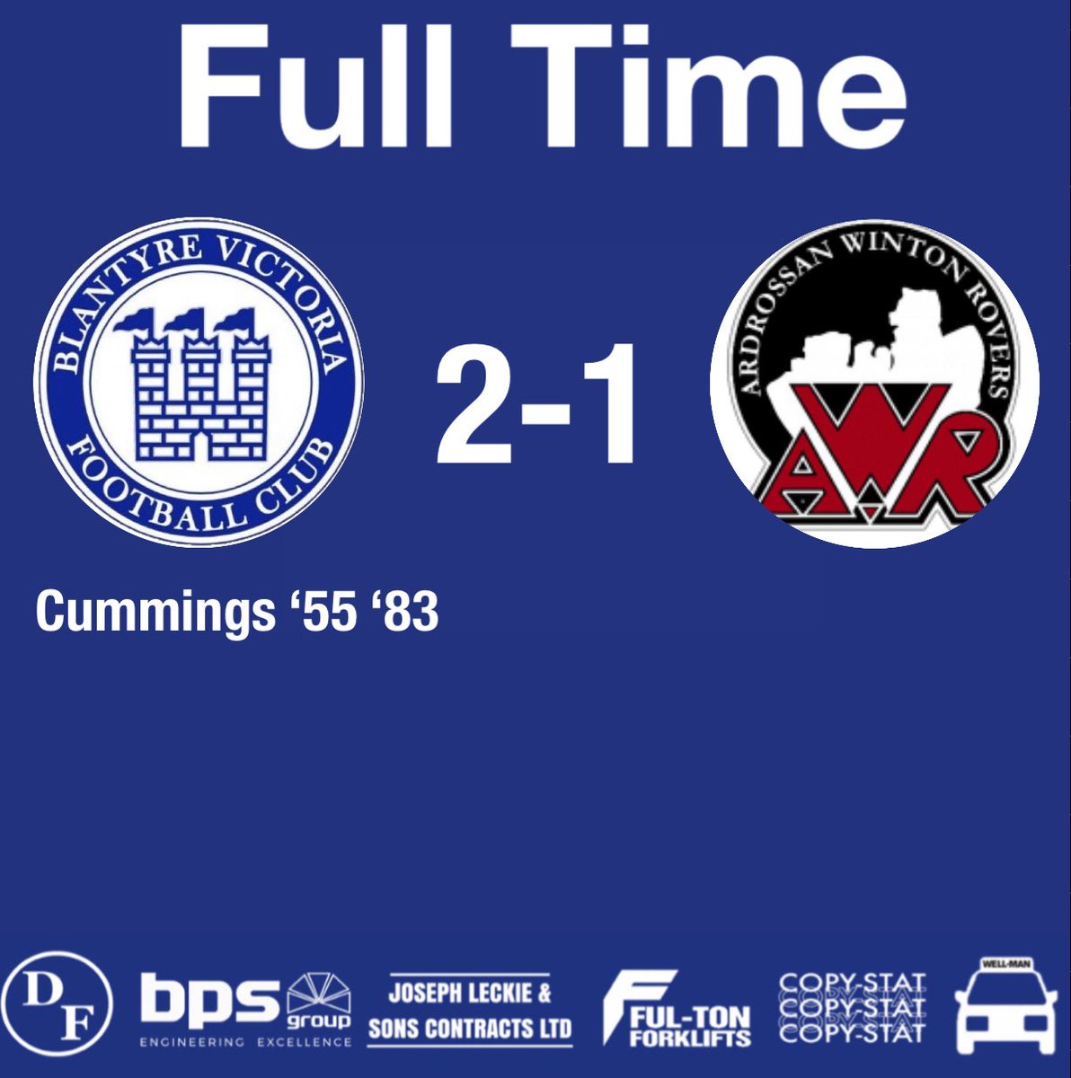🟦⬜️FULL TIME⬜️🟦

A double from Cummings see’s all 3 points go to The Vics.

MTV 🔵⚪️