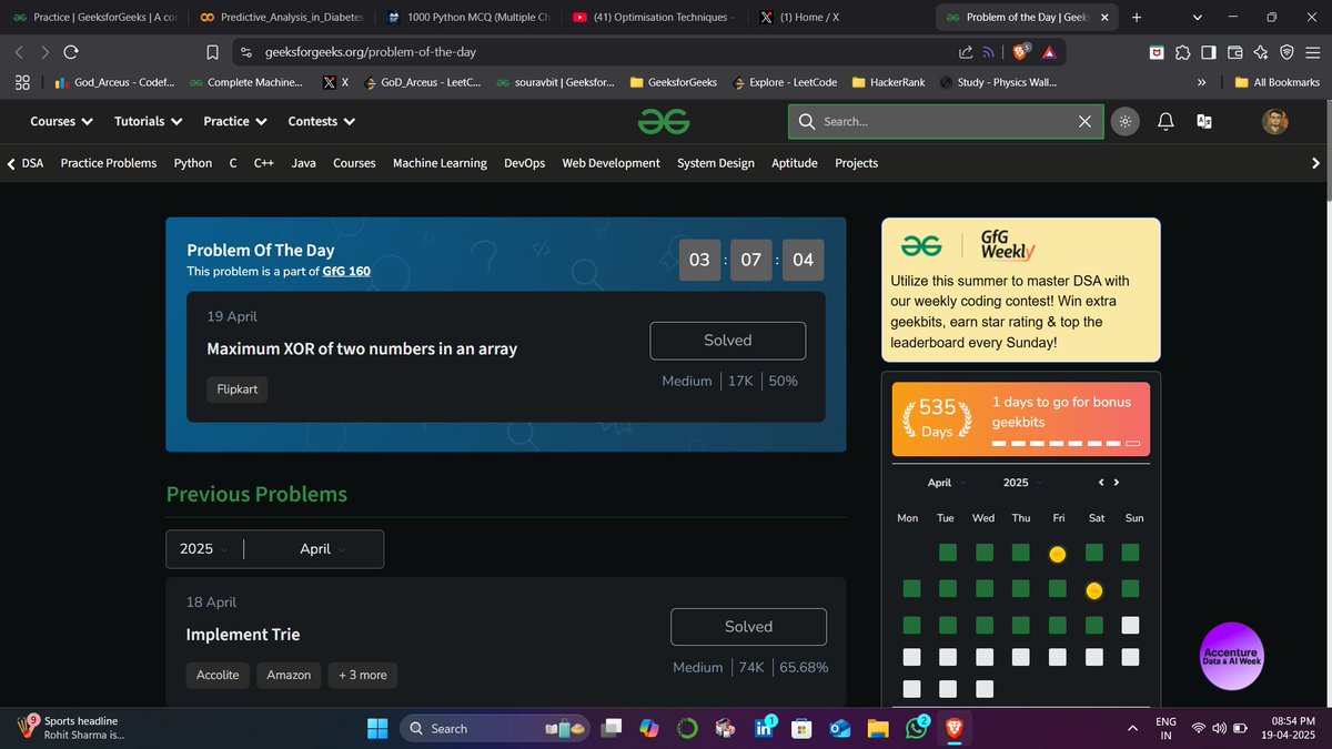 7SouravUpadhyay's tweet photo. Day 156/160 ✅ | #geekstreak2025 🚀
Each day of hard work is building a stronger you! 💻💪
"Push yourself, because no one else is going to do it for you."
#gfg160 #TestConnect #CodingJourney #CodeNewbie #DevLife #KeepGoing #StayConsistent
#geekstreak2025 #geeksforgeeks https://t.co/hex85OdQPM
