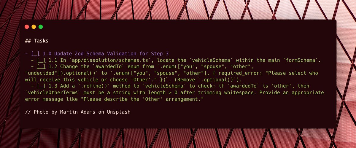 Example of a generated task list