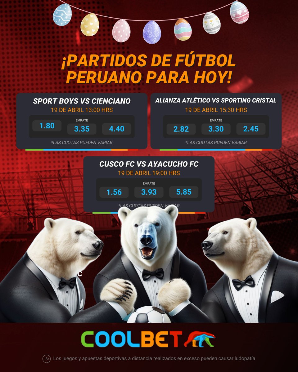 ¡HOY SE VIVE EL FÚTBOL CON TODO EN COOLBET! ⚽🔥

Tres partidazos de la Liga 1 para este 19 de abril que no te puedes perder y tenemos una combinada 🔥 con cuota mejorada

¿Ya seguiste la apuesta?

#CoolbetPerú #Liga1 #ApuestaCool #FútbolPeruano #CuotasMejoradas #PascuasCoolbet