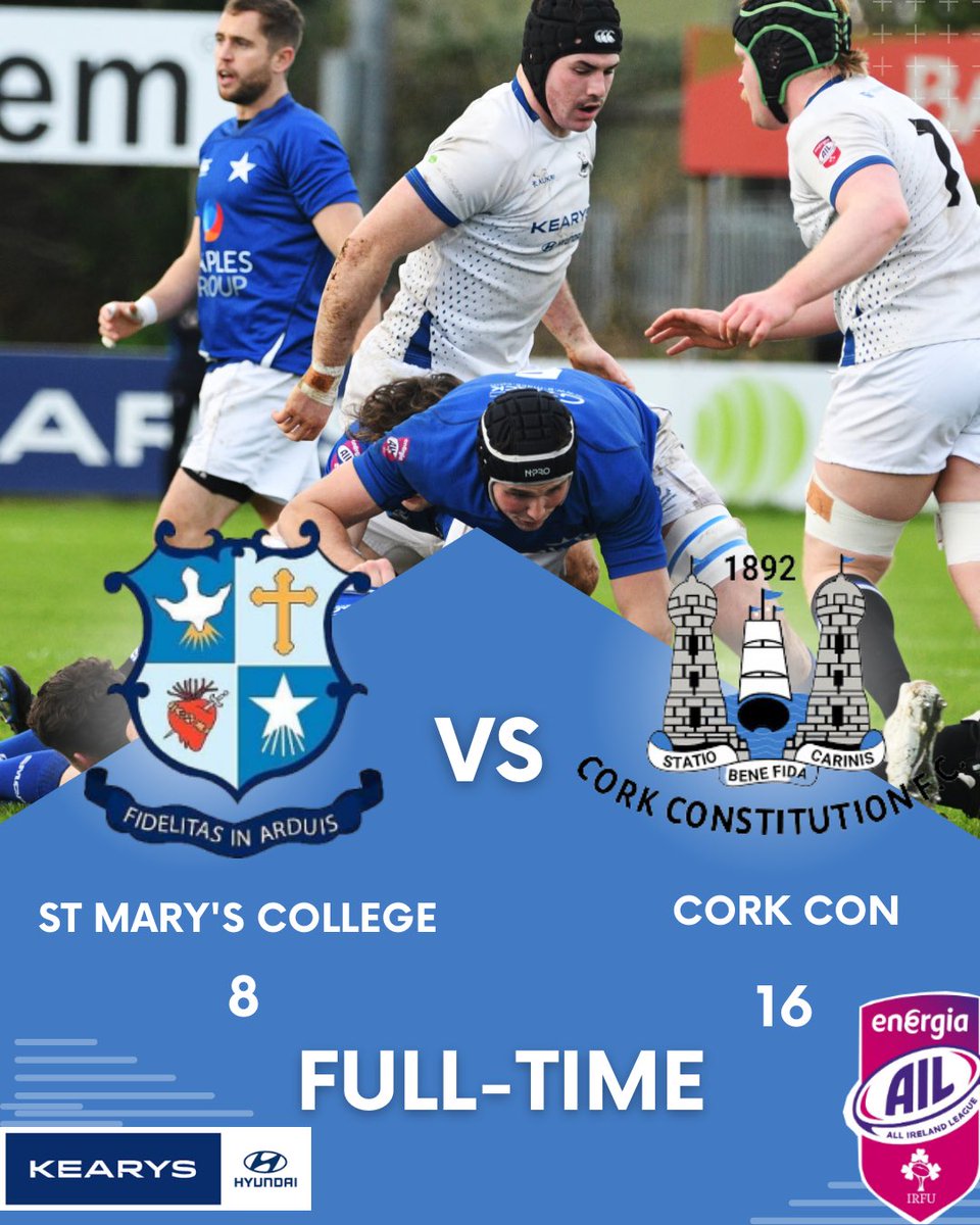 CorkConRugbyFC's tweet photo. FULL-TIME RESULT
📍 Templeville Road
🏉 AIL Semi-Final
St Mary’s College 8 – 16 Cork Constitution F.C.

WE’RE GOING TO THE AVIVA! 🙌🔥
An incredible performance from the lads as we punch our ticket to the AIL Final.
The Road to the Aviva continues—see you in Dublin! 💪🏆
#CorkCon #AILSemiFinal #ConTheBoys #RoadToTheAviva #NothingGiven