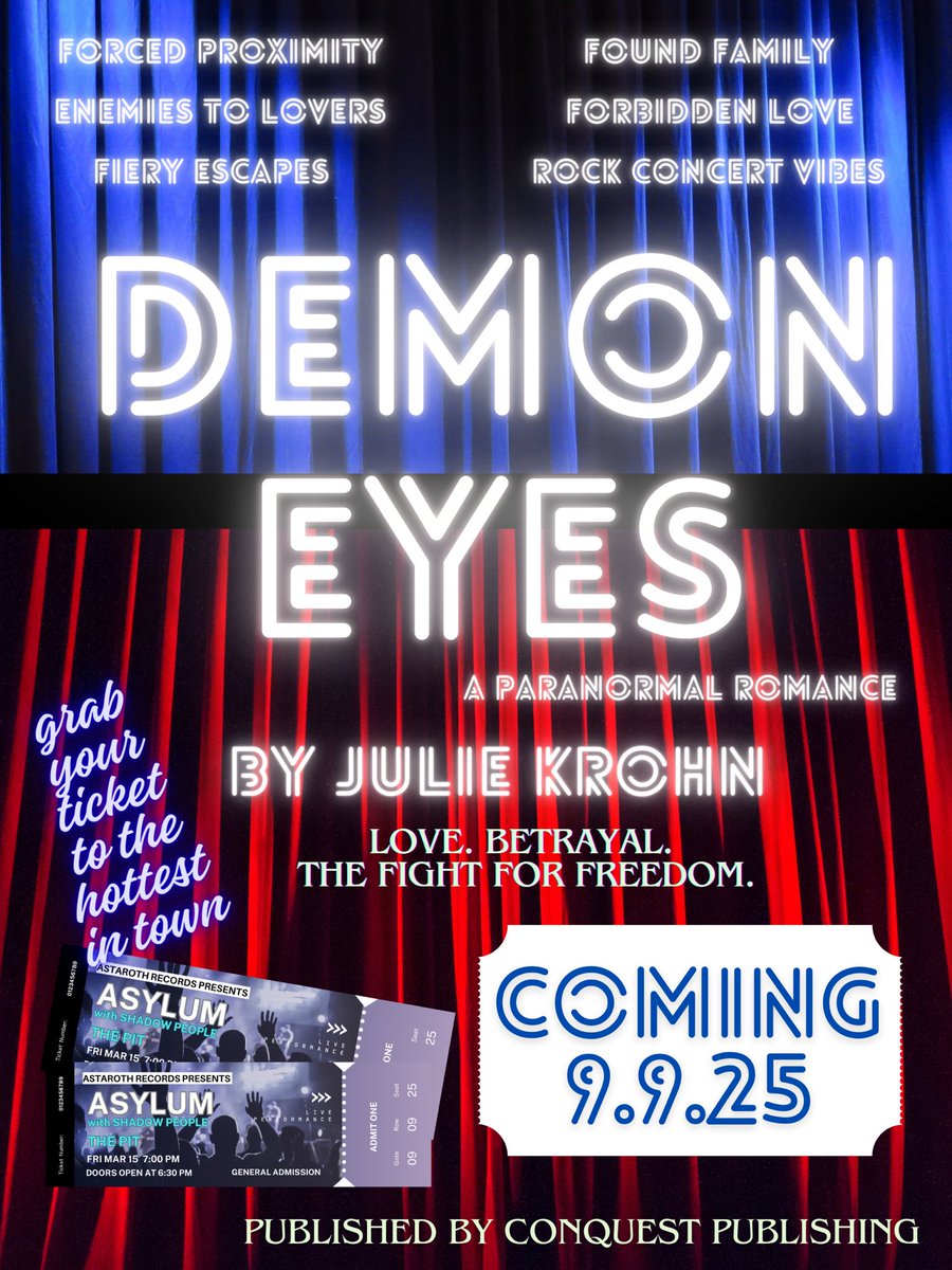 JulieKrohnAuthr's tweet photo. A college student
A demon rockstar
When a canceled music tour forces their paths to cross, Vayda finds he’s linked to her family in an archdemon’s deal.
As demons plot revenge-she must choose between his love & their future or her family’s demands #PosterPit #PosterPitP #A #F #R https://t.co/5I1LN2ET7y