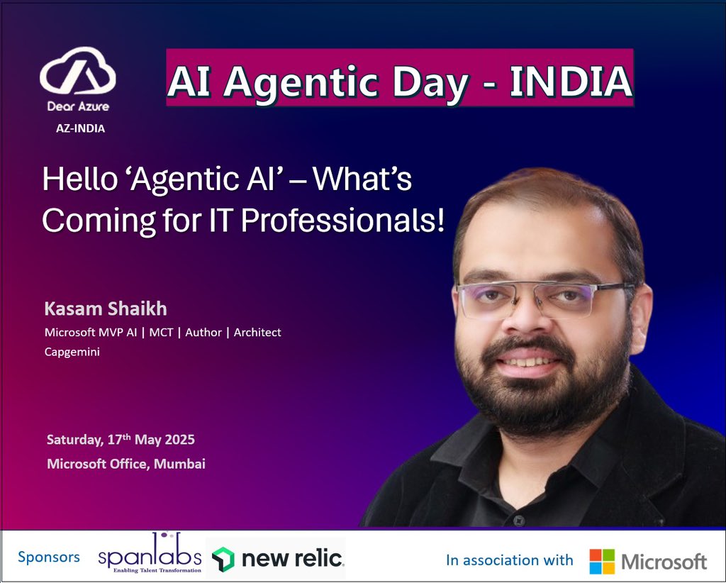 Speaking at AI Agentic Day in Mumbai, INDIA. 

Register: lu.ma/lfcbvhhy

#letsbuildaiagent #dearazure #AIAgent