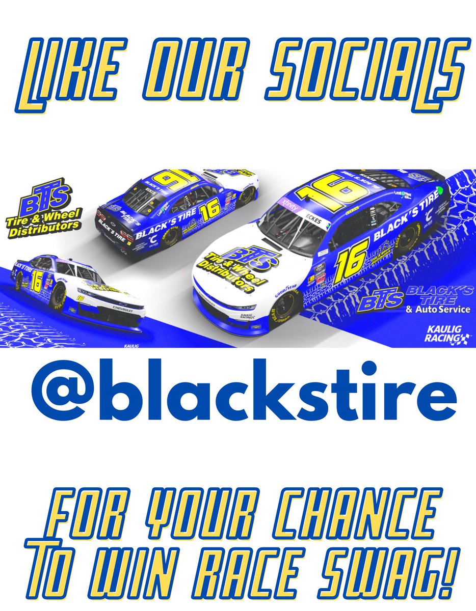 Like, Tag &amp; Share <a href="/BlacksTire/">Black's Tire Service</a>  to win 🏁🛞🏁 <a href="/Rockingham1965/">Rockingham Speedway</a> today <a href="/christianeckes/">Christian Eckes</a> <a href="/C_Rice1/">Chris Rice</a>  <a href="/KauligRacing/">Kaulig Racing</a>  <a href="/tannergray5/">Tanner Gray</a>  <a href="/TRICONGarage/">TRICON</a>  <a href="/NASCAR_Trucks/">NASCAR CRAFTSMAN Trucks</a> <a href="/NASCAR/">NASCAR</a>  <a href="/NASCAR_Xfinity/">NASCAR Xfinity</a>  #letsgotogether