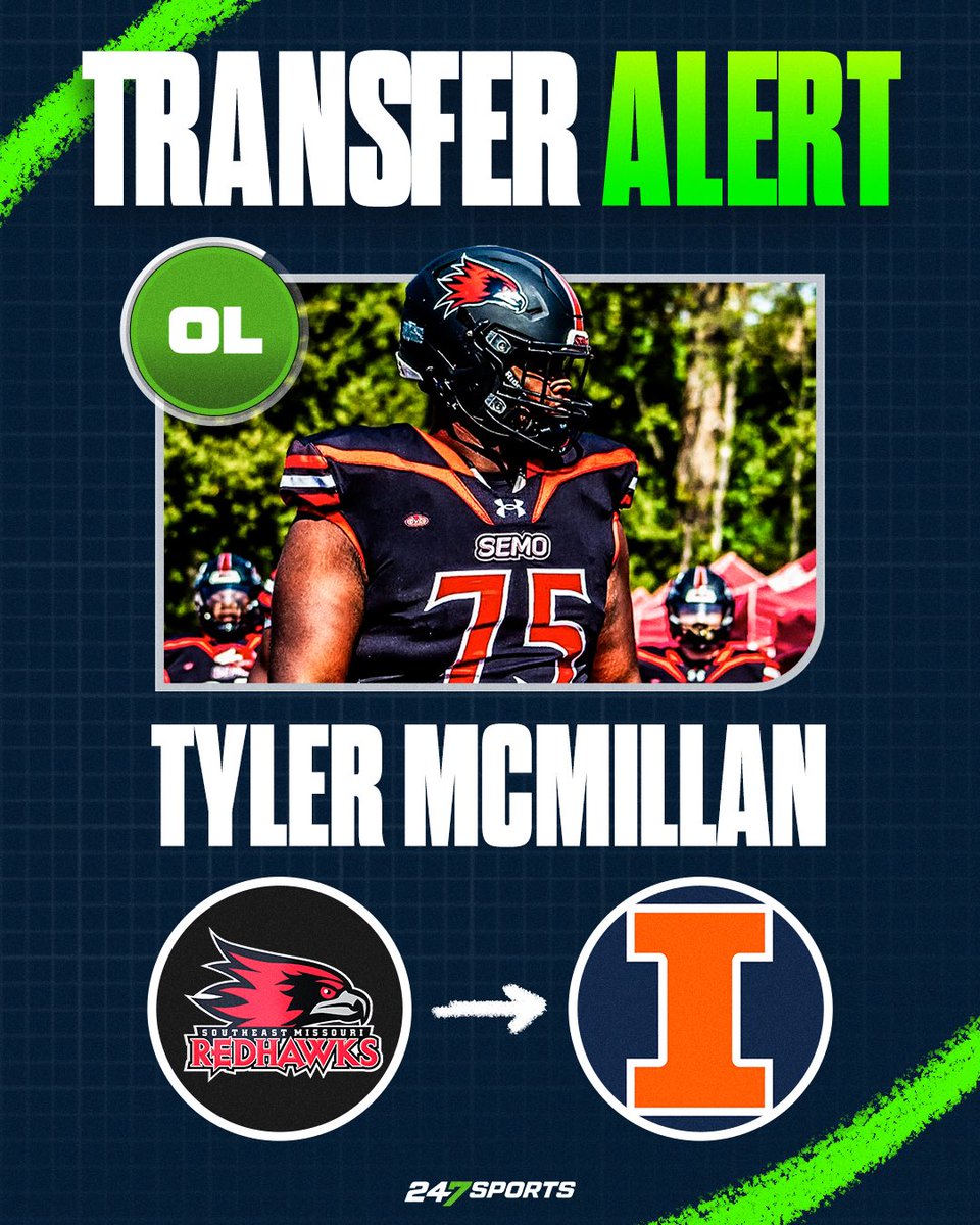 mzenitz's tweet image. Southeast Missouri State offensive tackle transfer Tyler McMillan has committed to Illinois, his agent @ZCardenez tells @CBSSports/@247Sports.

The 6-foot-6, 315-pound McMillan had been one of the top-ranked uncommitted offensive linemen in the portal.

247sports.com/season/2025-fo…