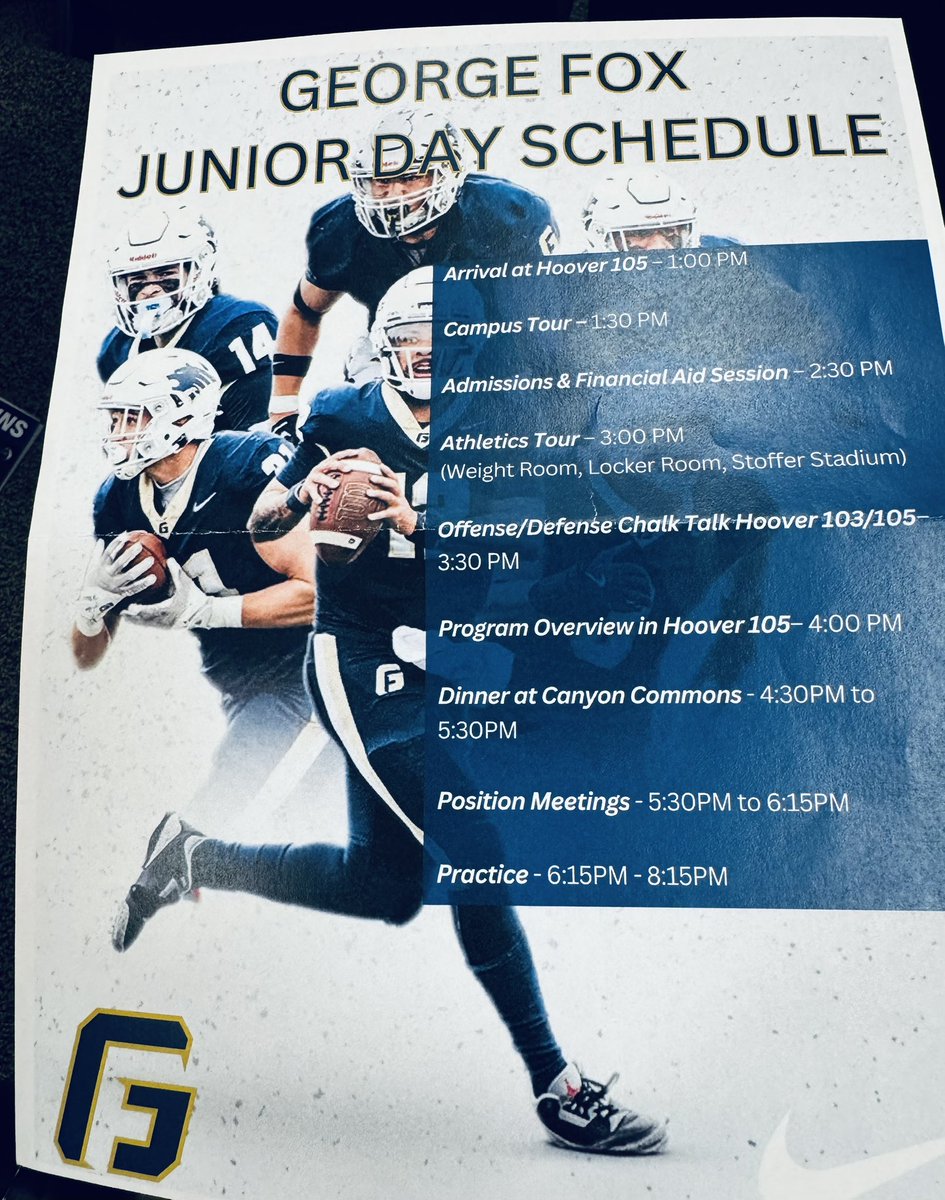 Tbrown2026's tweet photo. Visiting @georgefox was a pleasure, especially learning about the school's history. Connecting with entire coaching staff was fantastic, and I'm excited about the chance to grow within this program.
@GFUFootball @SpencerCrace @Coach_Gilgan
#CreateHavoc #WETSU #RunToTheRoar https://t.co/g9wr5NcQg0