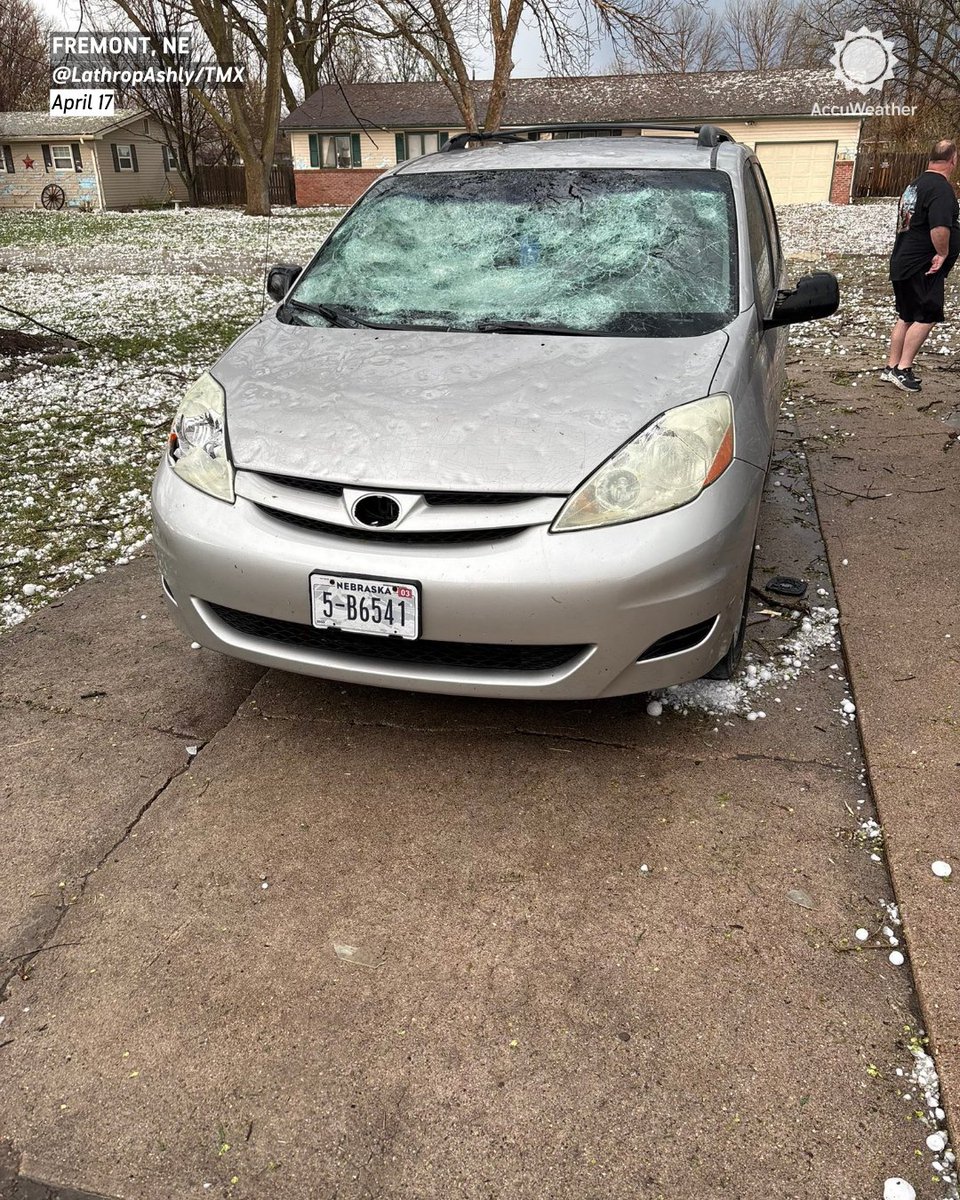Devastating Hailstorm Strikes Nebraska! 🏠🧊 This week, softball-sized hail caused significant damage to a home and shattered a car windshield during severe storms.
