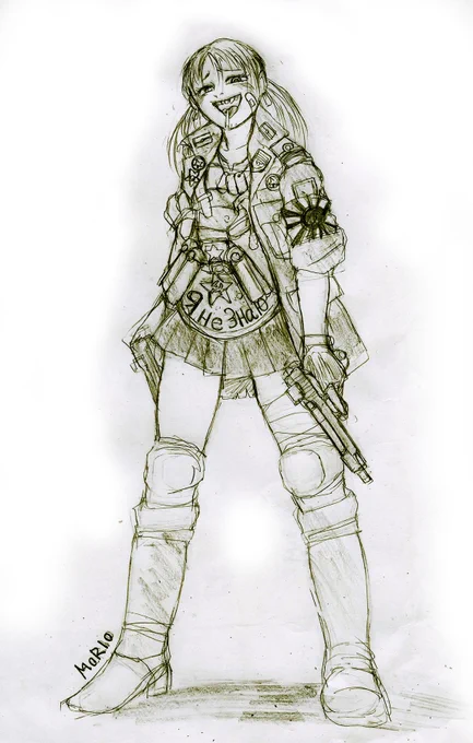以前から描いてるキャラを詰めてます。詰めたからといって何がどーなるかというと、何もどーもしないんですけど(笑)、詰めざるを得ない。でも、こういうキャラが出てバンバン拳銃撃つ健全な漫画(笑)は描きたいなあって、ほんと思いますねえ、、。 