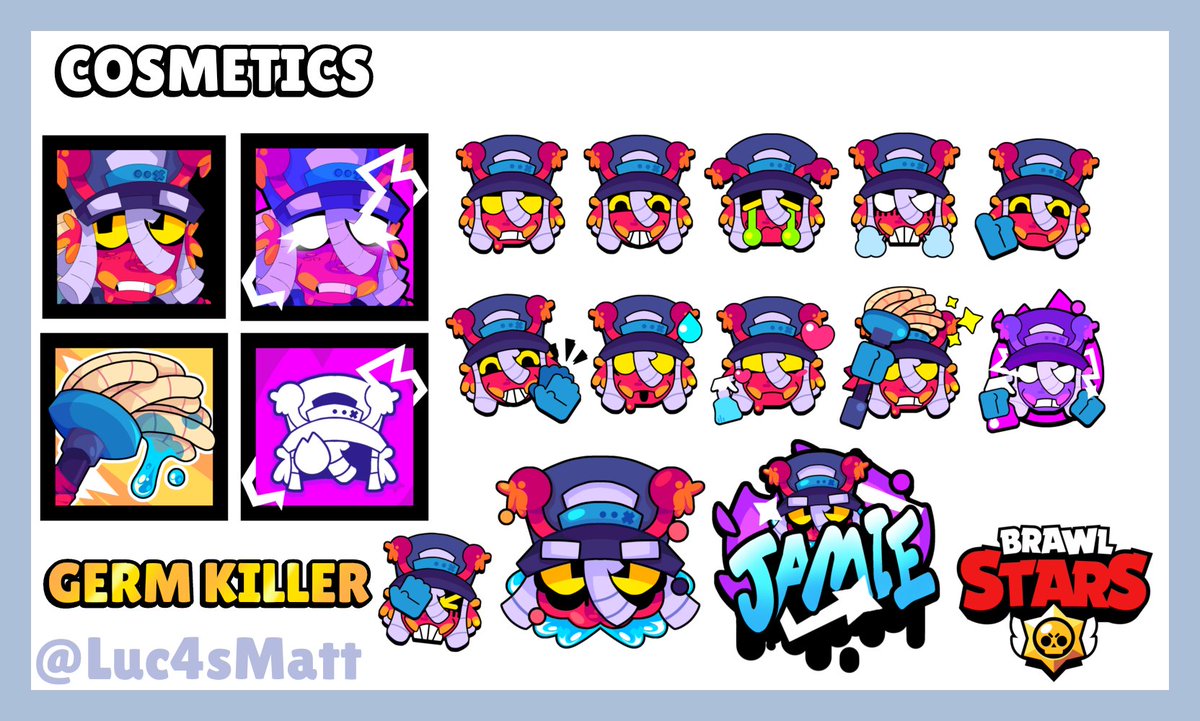 MEET JAMIE! 🧹

Jamie is a young adult alien with an immense addiction to cleaning, he and his trusty mop will clean all the germs and enemies from the map!

Check out its appearance, cosmetics, fun facts and mechanics now! ↓

#BrawlStars #BrawlTalk #BrawlStarsArt