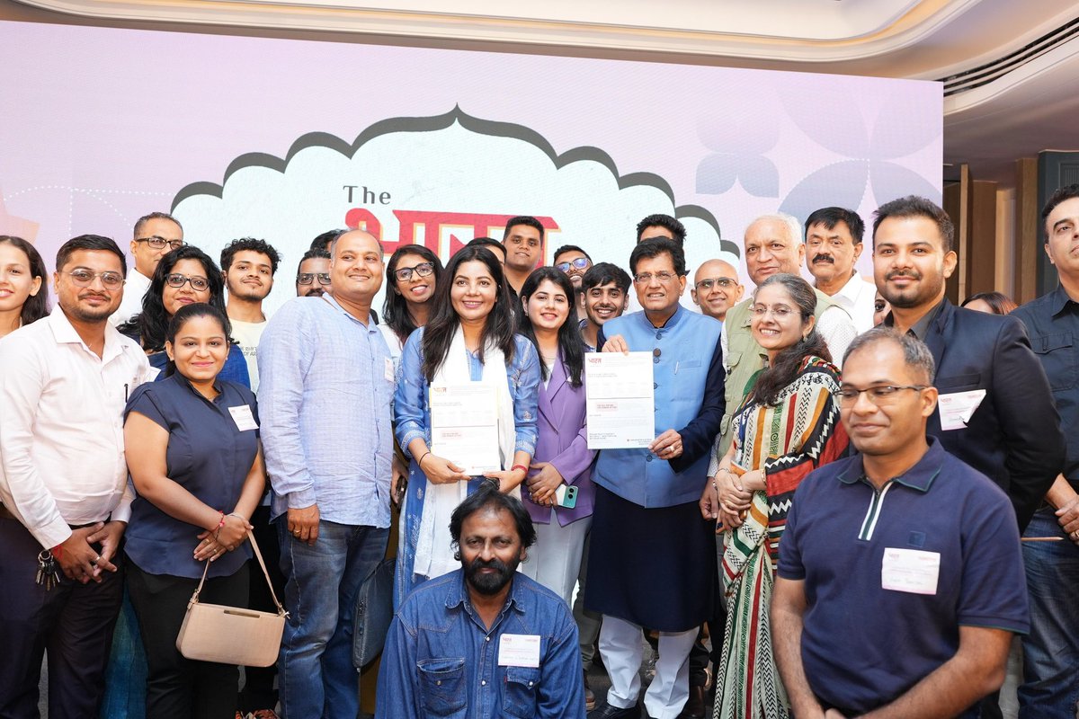 PiyushGoyal's tweet photo. I am always inspired by the enthusiasm of our entrepreneurs, who not only aim to make a mark for themselves but also support others in doing the same.

What an amazing evening I had today among the founders, creators, and believers at the launch of THE भारत PROJECT, envisioned by @YourStoryCo’s Founder & CEO @SharmaShradha. She has made a notable impact in the entrepreneurial world through her dedication to storytelling, and her journey is a reflection of Narishakti.

I shared insights on the potential of Indian entrepreneurs to bring transformative changes in society and also had a candid conversation about my very own entrepreneurial experience!

Deeply impressed with her ambitious mission to create 1 million entrepreneurs from Tier 2 & Tier 3 cities and rural India through this project.

My best wishes to her and everyone involved in this remarkable project. होकर निडर, शुरूकर. 🙂