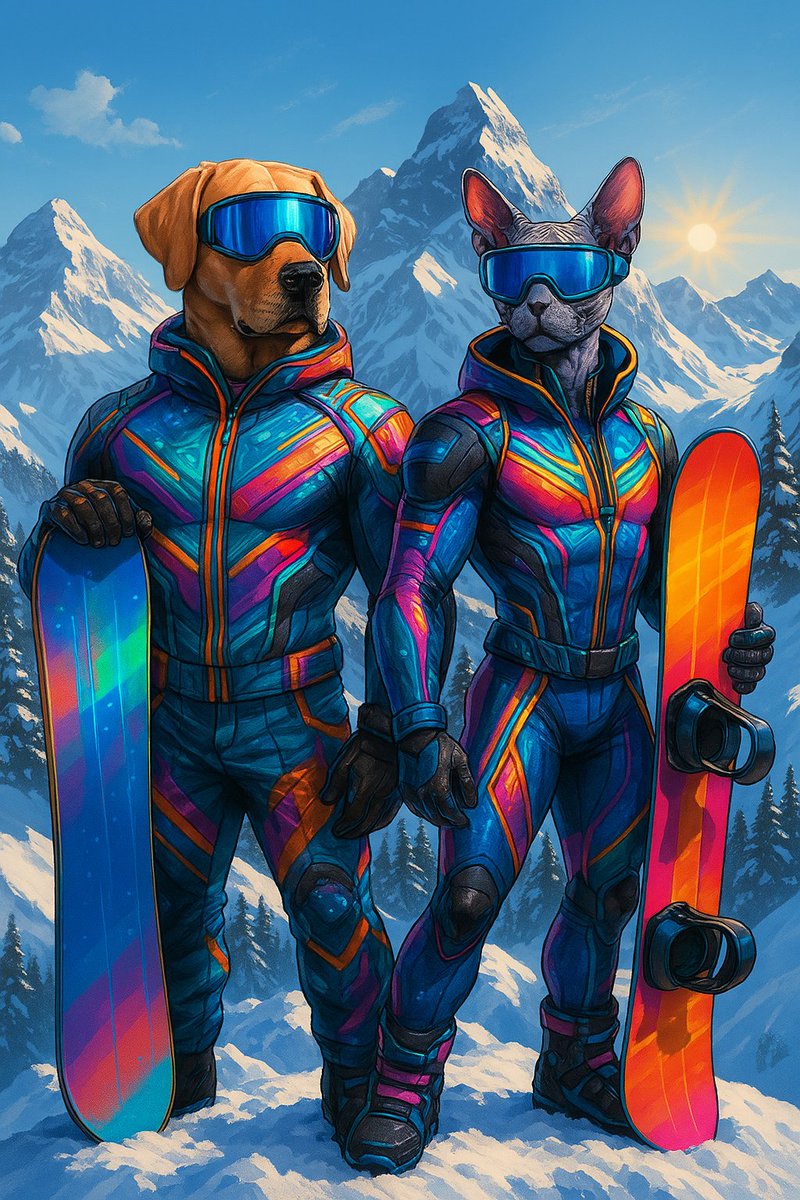 DM_COIN's tweet photo. Crypto market frozen? ❄️ Deni &amp; Mani are shredding the slopes, knowing the best is yet to come! 🏂🚀 HODL a DMC NFT on OpenSea to join the cosmic crew! #DMC #Solana #Pump #fun #jup #Crypto https://t.co/VUK7OiogJF