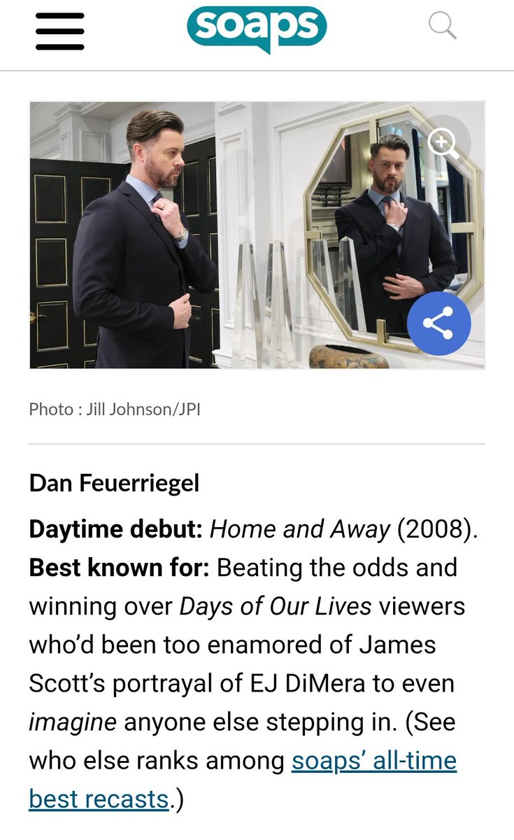 Listed in Soaps’ 100 Greatest Actors of All Time.
What can I say, <a href="/DgFeuerriegel/">🅳🅰🅽 🅵🅴🆄🅴🆁🆁🅸🅴🅶🅴🅻</a> When SoapsSheKnows... 
...She Knows! 👌❤️