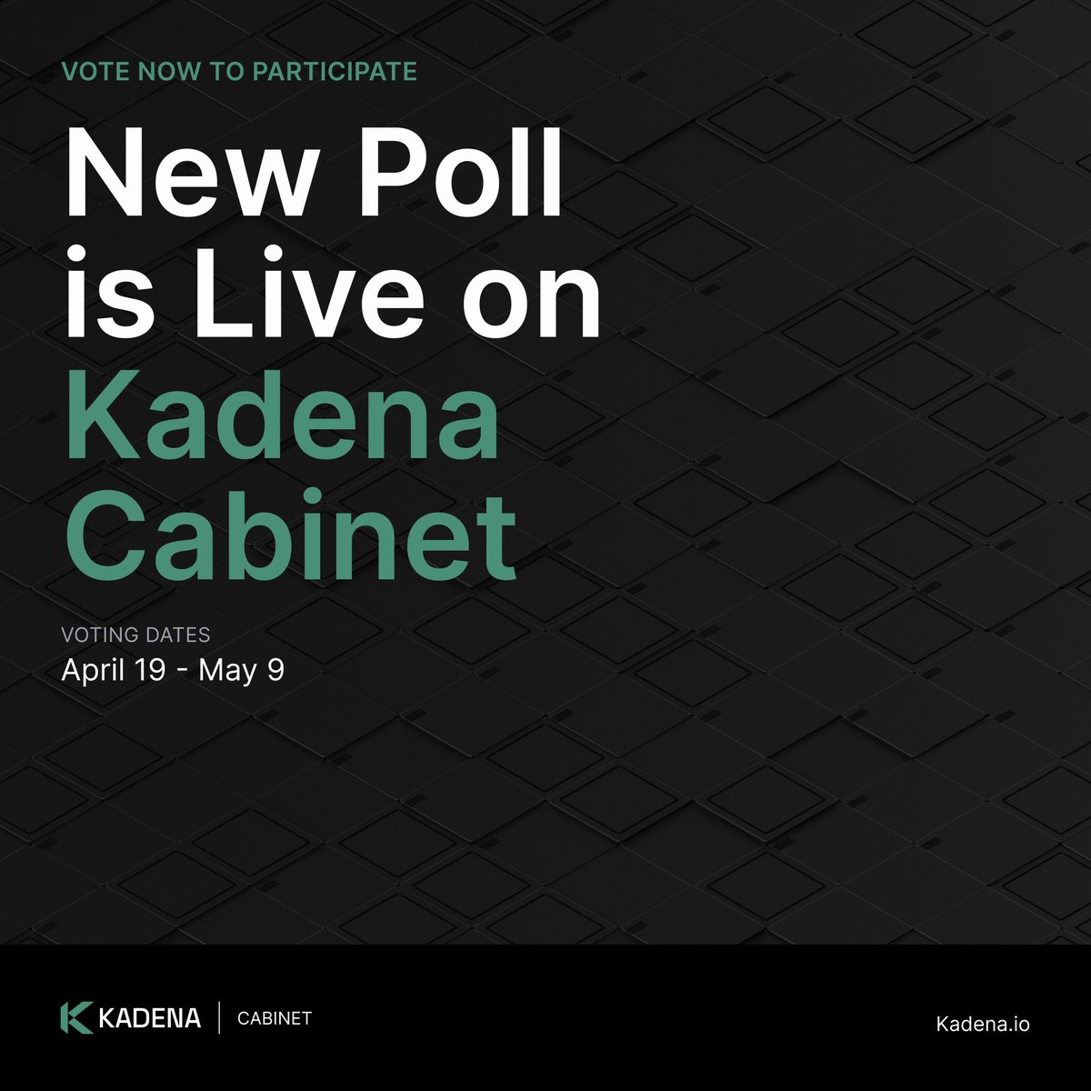 🗄️ Kadena Cabinet Poll 🗄️

The "Community-Led Development Proposal" Poll is now live. By bonding $KDA on #Kadena Cabinet will allow for you to earn lockup rewards by participating in community votes. 🗳️

🔗 cabinet.kadena.io