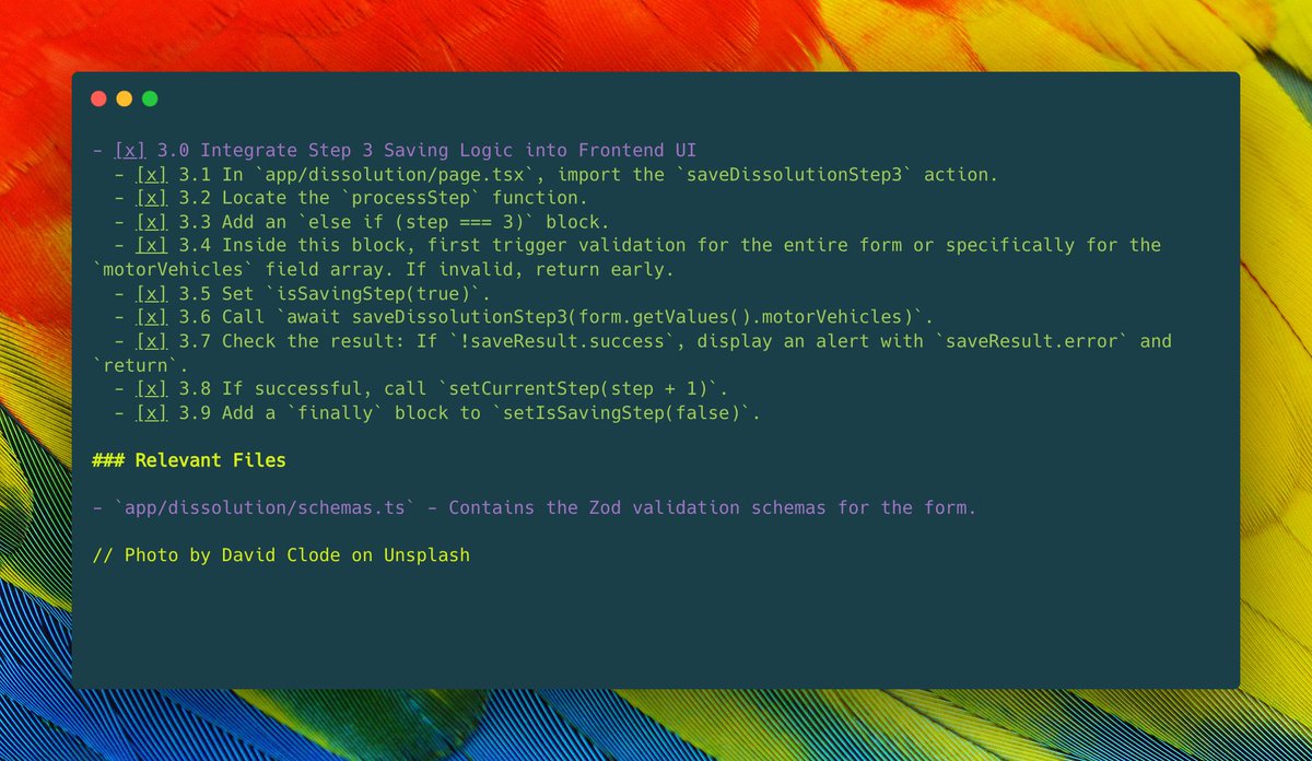 Example of a progressing task list with completed items