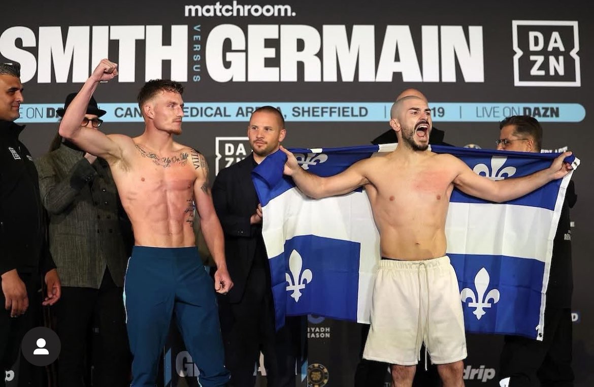 ClaCouc's tweet photo. Jour de combat pour Mathieu Germain c. Dalton Smith en Angleterre. En jeu, la ceinture WBC Silver super-légers. Sur le ring vers 16h45 sur @DAZNBoxing @MatchroomBoxing @loudibella #SmithGermain @gtime25 https://t.co/EixD5UBzxi