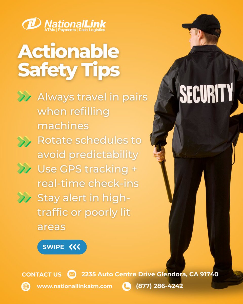nationallink_X's tweet image. As risks evolve in 2025, make sure your ATM staff are protected with smart tools and smarter protocols. From secure SmartSafes to real-time tracking NationalLink has your back. 

#ATMSecurity #SmartSafe #CashHandling #TeamSafety #NationalLink