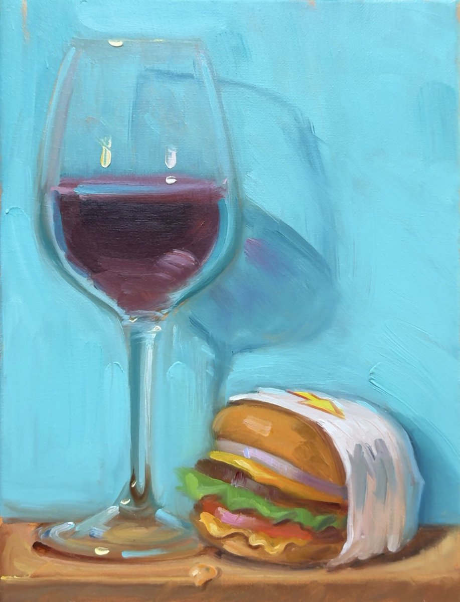 My oil painting of In-N-Out and Red Wine