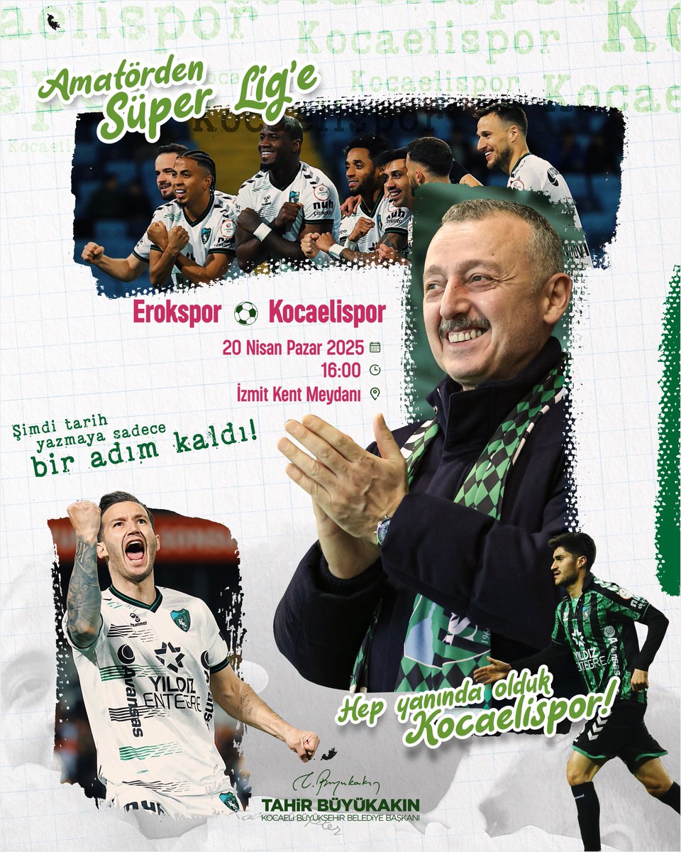 tahirbuyukakin's tweet photo. Yine meydandayız, bu kez şampiyonluk coşkusuyla buluşuyoruz! Takımımızın tarih yazacağız bu ana hep birlikte şahitlik etmek için seni yeniden İzmit Kent Meydanı’na bekliyoruz! #ŞampiyonlukAşkına 💚🖤 https://t.co/QzeZJfFQMh