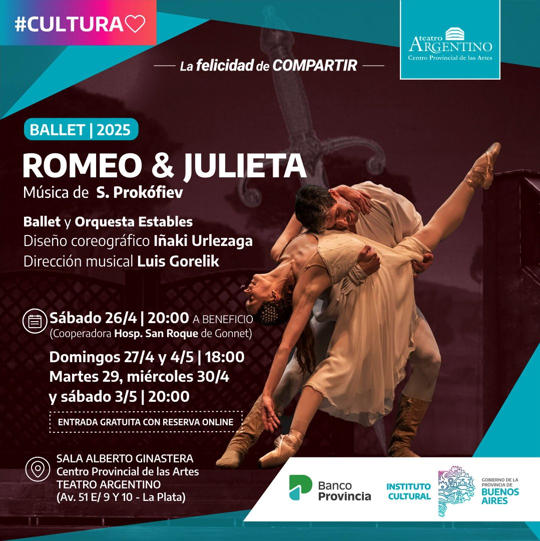 TeatroArgentino's tweet photo. ¡Ya llega "Romeo y Julieta"! 😍

🩰 Desde el próximo sábado 26 ofreceremos seis funciones de esta gran producción del Argentino.

¡No te la pierdas! 📌 Entradas y más información en: https://t.co/bnO4KyeTSV

#BalletEstable #OrquestaEstable #TeatroArgentino https://t.co/9HsNJ7zmiN