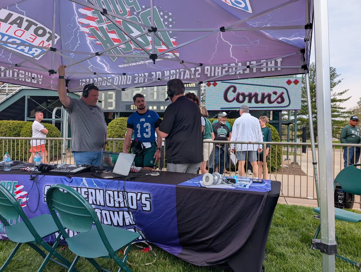Ohio Sports Properties (@ohiosp) on Twitter photo Parker "The Playmaker" Navarro joins <a href="/MartyBannister/">Marty Bannister</a> and <a href="/JasonToy1/">Jason Toy</a> from the Spring Football Eggstravaganza at Peden Stadium, presented by <a href="/ConnsChips/">Conns Potato Chip Co</a> 😸 Parker "The Playmaker" Navarro joins <a href="/MartyBannister/">Marty Bannister</a> and <a href="/JasonToy1/">Jason Toy</a> from the Spring Football Eggstravaganza at Peden Stadium, presented by <a href="/ConnsChips/">Conns Potato Chip Co</a> 😸