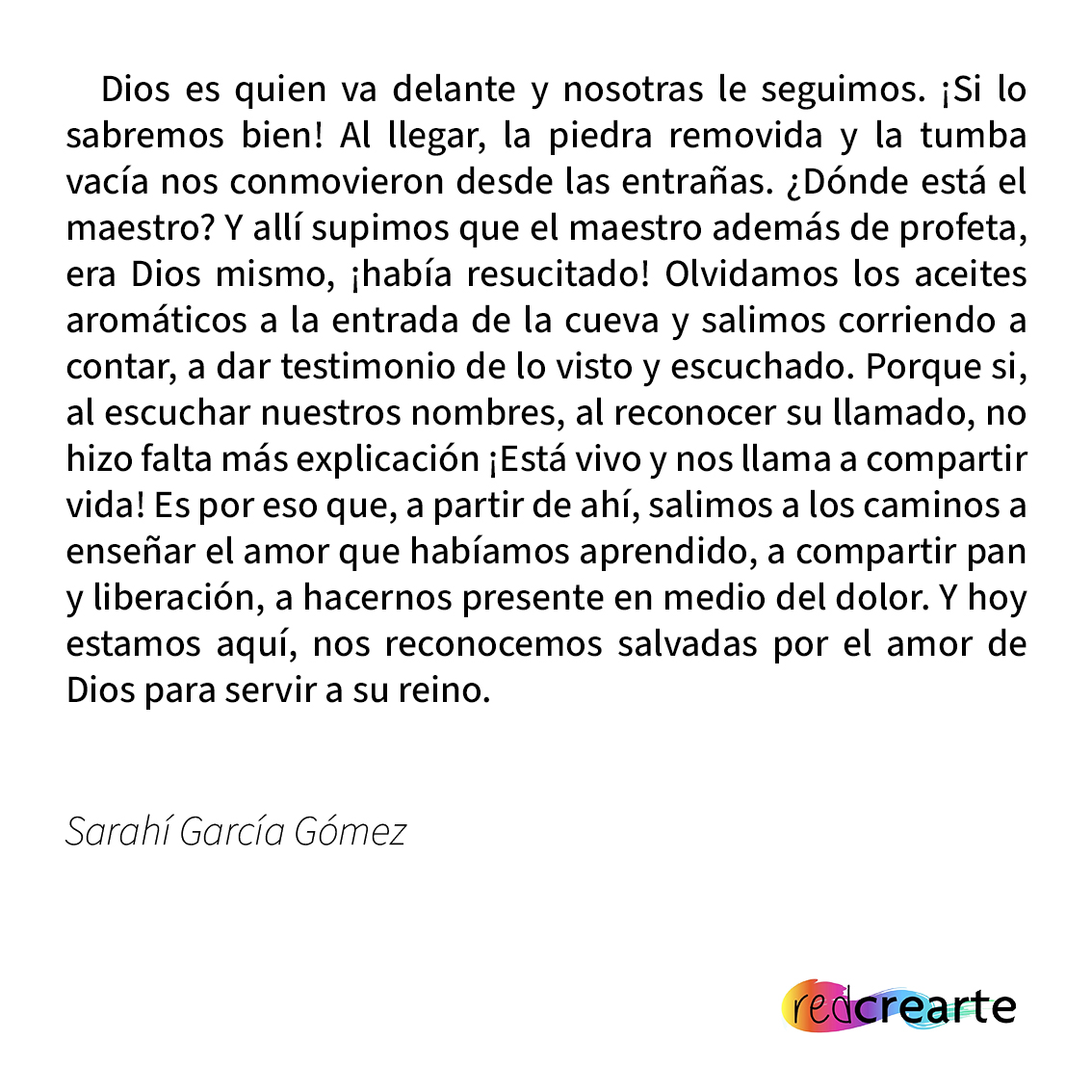 Un testimonio para este Domingo de Resurrección, extraído del cuadernillo de Semana Santa de la <a href="/redcrearte/">Red Crearte</a> de Cuba. ¡Pueden encontrar el cuaderno completo en sus redes!

#AIPRAL #familiareformada #semanasanta #domingoderesurreccion