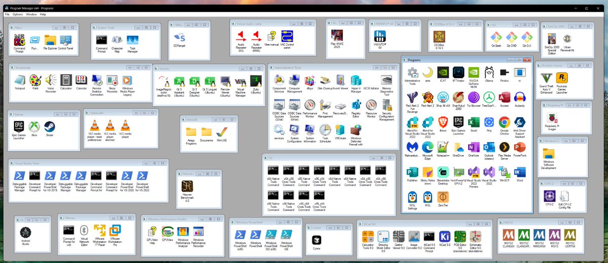PhilipSempers's tweet image. #Windows3 #ProgramManagerx64 Program Manager x64 for Modern Windows. A couple of screenshots from development and how it is coming along. The second screenshot is most recent. Starting to really feel like progman.exe of #WindowsNT. Who needs it?