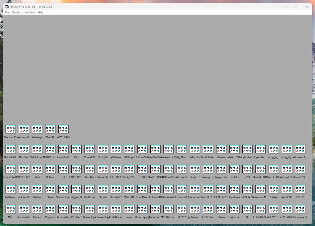 PhilipSempers's tweet image. #Windows3 #ProgramManagerx64 Program Manager x64 for Modern Windows. A couple of screenshots from development and how it is coming along. The second screenshot is most recent. Starting to really feel like progman.exe of #WindowsNT. Who needs it?