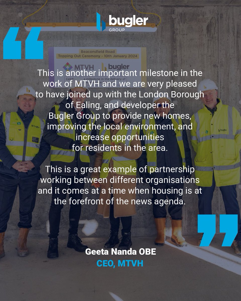 🤝 Working in partnership with our clients is a key element of our Bugler Group values.

🏡 This testimonial, from Geeta Nanda OBE, emphasises the importance of partnership in the delivery of new homes. Geeta was speaking at our Beaconsfield Road project, in Southall, for MTVH.