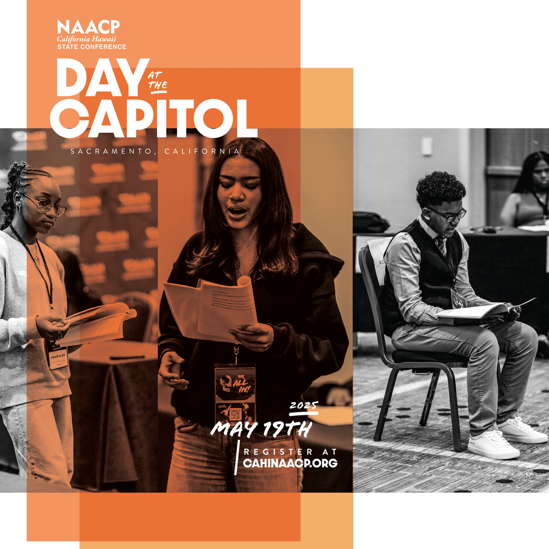 We’re fighting for housing. Education. Justice. Our future.
And we’re taking that fight to the Capitol. May 19.

🎟️ Lock in your ticket + gear now — linktr.ee/cahinaacp 
#NAACPCAHIDATC25 #PolicyIsPower
