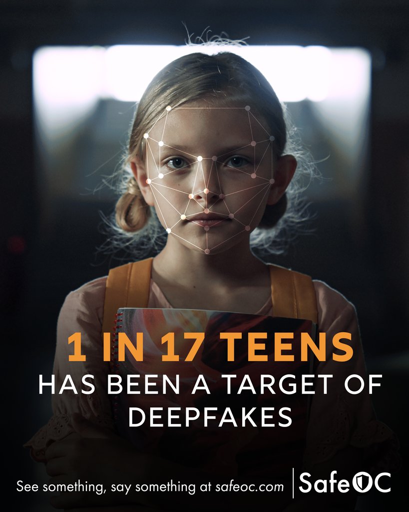 safe_oc's tweet image. Did You Know 1in 17 teens has been a target of Deepfakes? Keep them safe online. For tips on cybersafety and more parent support resources, sign up with the link in our bio! ⁠
⁠
#SpringIntoSafety #SafeOC #OCSafety  #IfYouSeeSomethingSaySomething