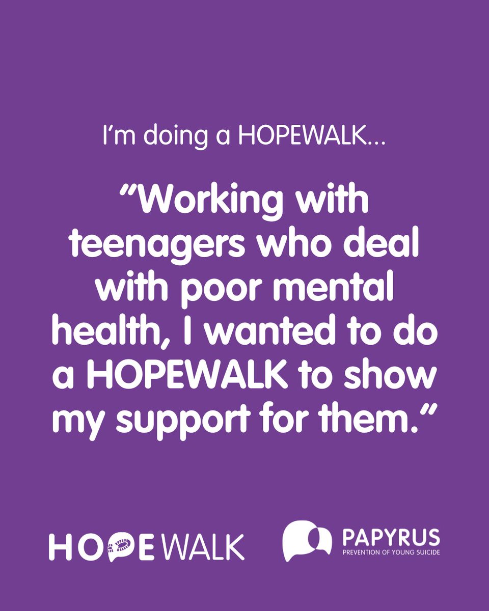 Here are your reasons for hosting your own HOPEWALK. 💜

With all HOPEWALKs, there is one common goal; to smash the stigma and get the conversation around suicide started.

Follow for more information about HOPEWALK and how you can organise your own: papyrus-uk.org/hopewalk/