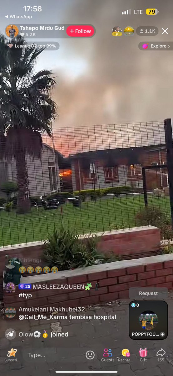 recordspty's tweet photo. Tembisa hospital burning currently 
Check on your loved ones #tembisa #hospital #Coachella2025 #JuniorMark #LaCasaDeLosFamosoCol2 #NIKKE #Manchester https://t.co/x5axNzhFfl