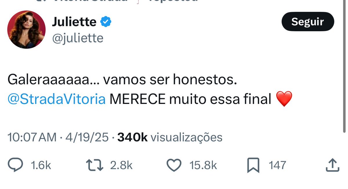 Haaaysb's tweet photo. Algumas pessoas esquecem das origens , não é @juliette? Eu entendo que vitória é amiga dela, mas apoiar uma menina que já tem carreira e é artista da Globo contra 2 PIPOCAS na edição. Um menino simples que não sabe conversar direito e uma menina que veio de projeto social..  mas a Juliette insiste em dizer que Vitória merece a vaga e não quem veio de origem pobre como ELA.. VERGONHA de ter feito parte da sua torcida!

#BBB25 #bbb #RedeBBB