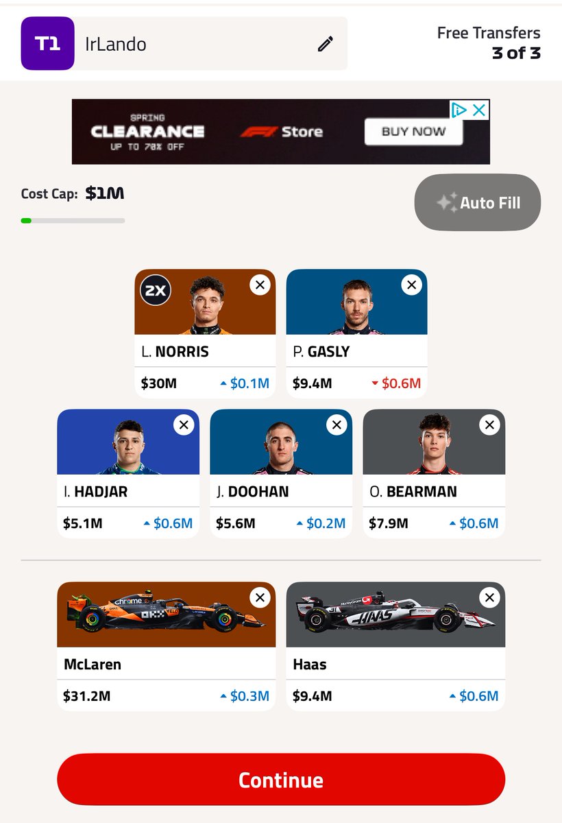 Taemad7's tweet photo. @F1Fantasy34028 Current thinking, but unsure about having Haas or someone else this weekend? https://t.co/lMgtCp1P5T