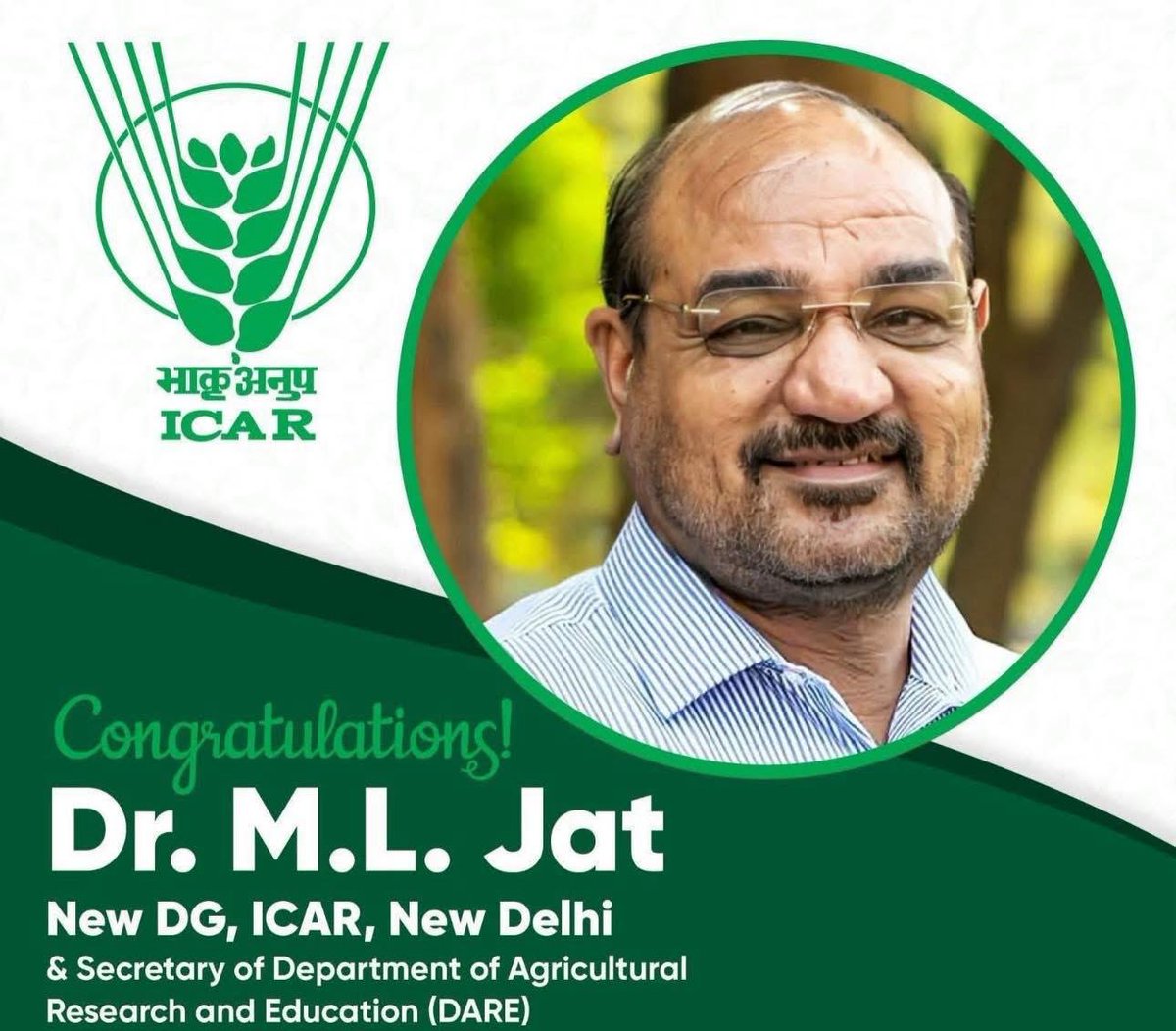 Rajeev Varshney FRS (@rajvarshney) on Twitter photo Congratulations- Dr ML Jat <a href="/CimmytMl/">ML Jat @ ICRISAT</a> on your appointment as New Director General <a href="/icarindia/">Indian Council of Agricultural Research.</a> and Secretary DARE.
Wishing you all the best for your new roles and responsibilities !!!
<a href="/AgriGoI/">Agriculture INDIA</a> <a href="/ICRISAT/">ICRISAT</a> <a href="/CIMMYT/">CIMMYT</a> <a href="/irri/">IRRI 🌾</a> Congratulations- Dr ML Jat <a href="/CimmytMl/">ML Jat @ ICRISAT</a> on your appointment as New Director General <a href="/icarindia/">Indian Council of Agricultural Research.</a> and Secretary DARE.
Wishing you all the best for your new roles and responsibilities !!!
<a href="/AgriGoI/">Agriculture INDIA</a> <a href="/ICRISAT/">ICRISAT</a> <a href="/CIMMYT/">CIMMYT</a> <a href="/irri/">IRRI 🌾</a>