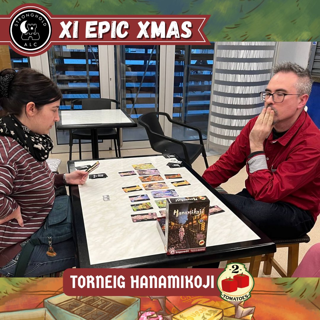 ALC_Stronghold's tweet photo. Fotos del #torneig de #Hanamikoji al #XIEpicXmas! Un joc d'1vs1 de gestió de mà i influència 🎋 Gràcies a @2TomatoesGms per patrocinar-ho i enhorabona al guanyador! 🥰
#jocsdetaula #epicxmas #femhoepic #torneigjocsdetaula https://t.co/zEYT38kYrC
