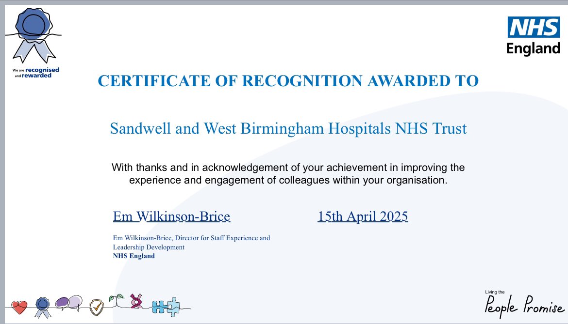 Emily Smith ๐ (@emilysmithnhs) on Twitter photo Delighted that the team at SWB has received this recognition from <a href="/NHSEngland/">NHS England</a> for our continued efforts in enhancing staff experience and engagement - particularly for our improvement across all areas of the NHS People Promise in the last staff survey. Delighted that the team at SWB has received this recognition from <a href="/NHSEngland/">NHS England</a> for our continued efforts in enhancing staff experience and engagement - particularly for our improvement across all areas of the NHS People Promise in the last staff survey.