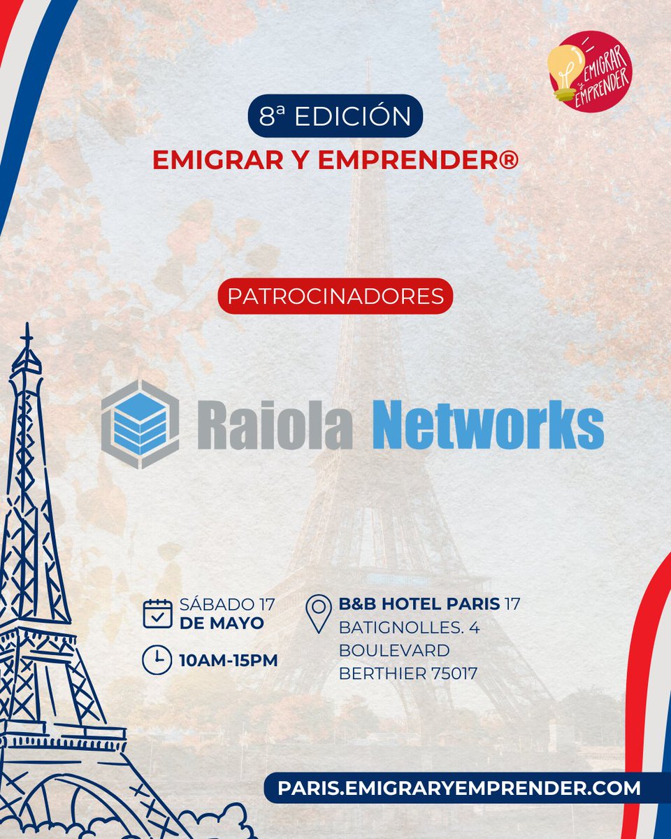 extranjeria20's tweet photo. PATROCINA @RaiolaNetworks #raiolanetworks Dominios y Alojamiento web de calidad. Adictos al buen Hosting. Soporte 24h. Migración Gratuita. Velocidad SSD. Servicios adicionales: Migración Gratis, Soporte Experto.
París nos espera! 🇫🇷✨🗼 #Evento @emigrayemprende https://t.co/KZx52PKMXH