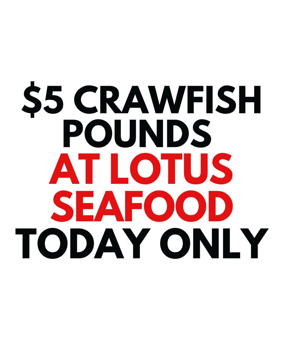LotusSeafood's tweet photo. Yaβll asked, we responded. Today only. β€οΈβπ₯
.
.
Available at all locations except Veterans
.
.
#crawfishspecial #lotusseafood #onedaysale #houstonseafood https://t.co/w7J0111rIO