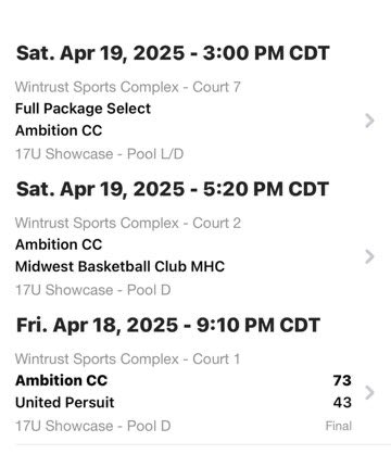 Here is my Saturday schedule with <a href="/2026Ambition/">Kentucky Ambition 15U-17U</a> at the <a href="/madehoops/">MADE Hoops</a> #MidwestWarmup