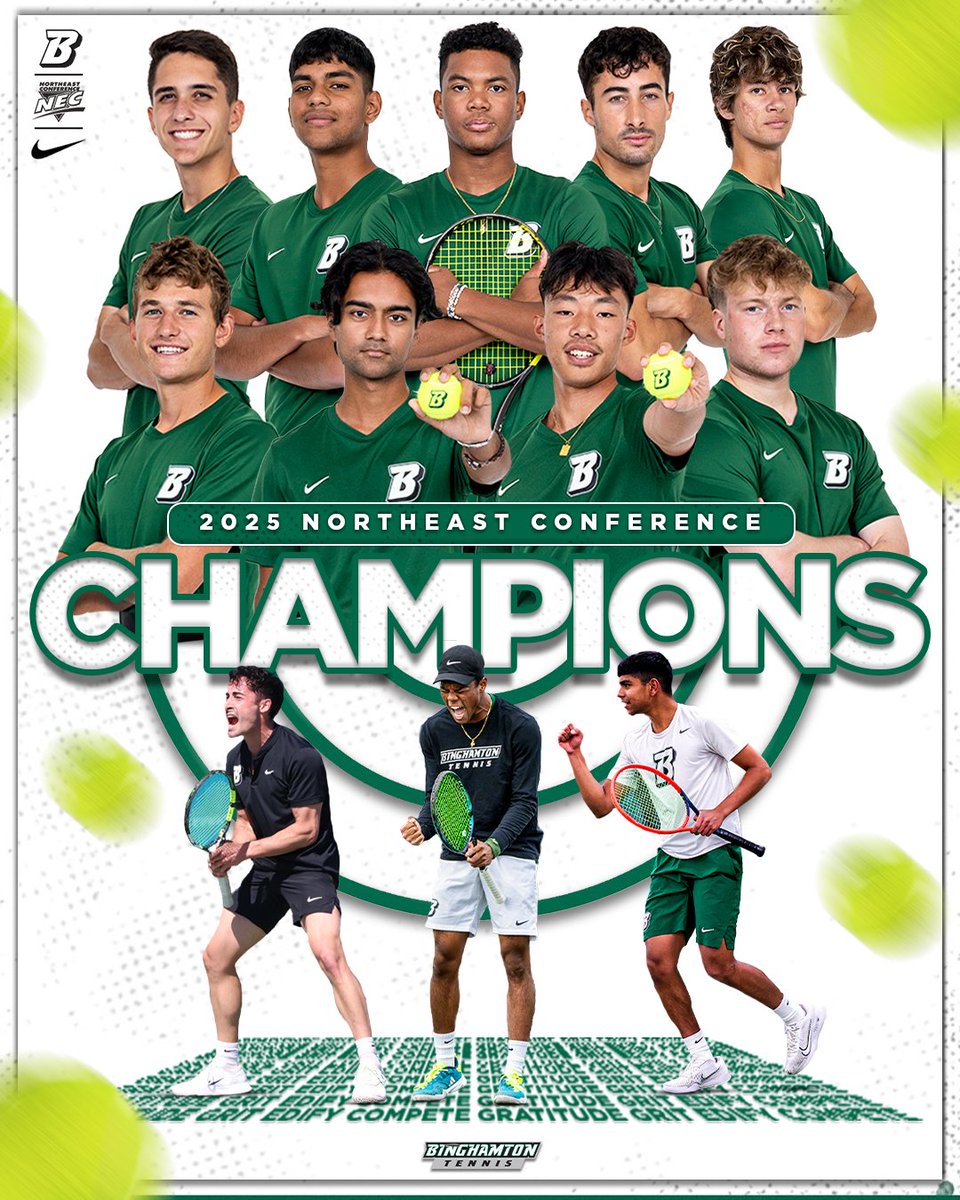 BACK-TO-BACK BEARCATS 

Binghamton defeats LIU 4-2 to claim its second consecutive <a href="/nectennis/">NEC Tennis</a> title!

#ONEBinghamton