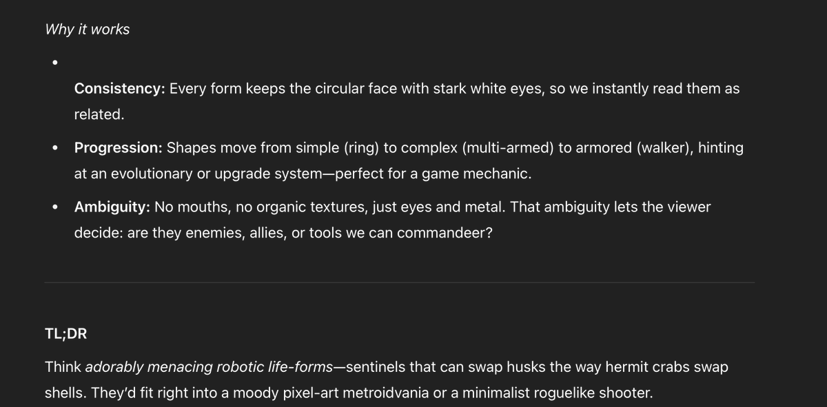 gave these images to chatgpt without any explanation and asked it to tell me what they are

and holy shit it responded with the *exact* lore that i planned for them

not only that, it also correctly assumed they belong in a metroidvania game

really happy the vision translates 👁️