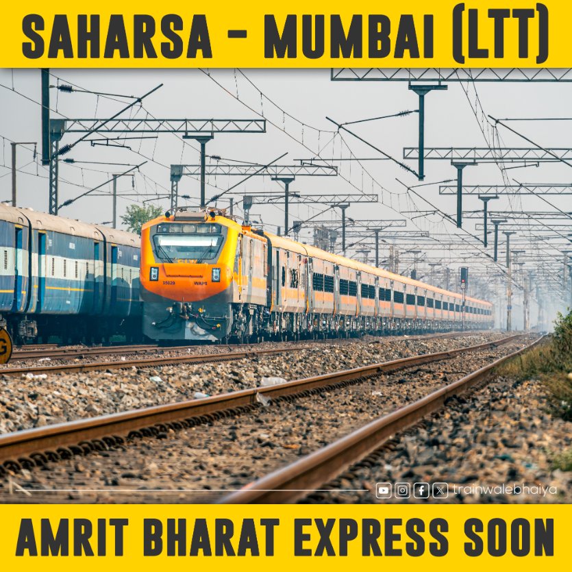 trainwalebhaiya's tweet image. Railways is soon going to introduce Saharsa–Mumbai (LTT) Amrit Bharat Express via Samastipur, Muzaffarpur, Danapur, Buxar, and DDU.
🚆 Amrit Bharat Express is a fully non-AC train with 12 sleeper and 8 unreserved coaches, aimed at providing better facilities to lower-class…