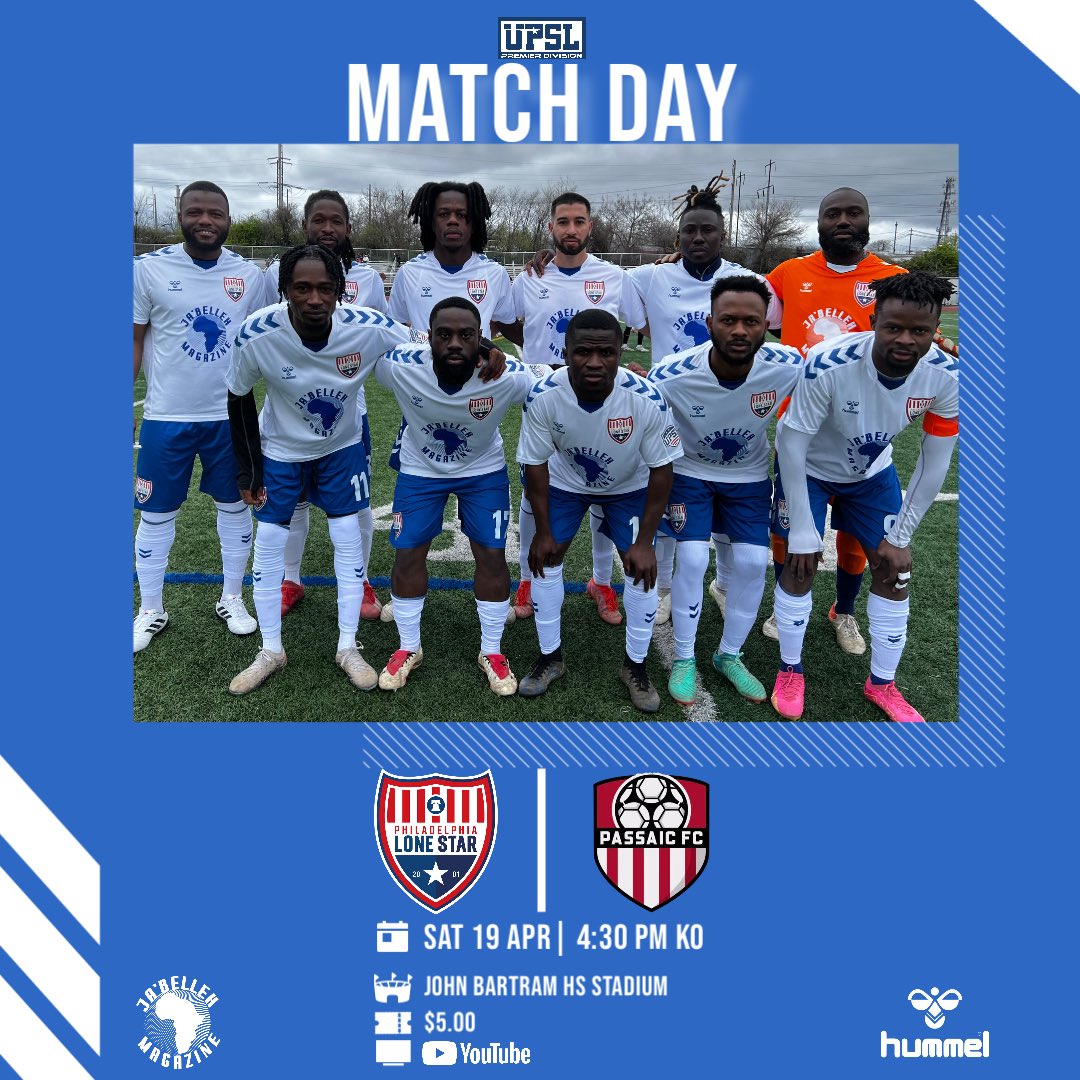 Philadelphia Lone Star F.C. (@phillylonestar) on Twitter photo IT’S MATCHDAY!!
The Stars will be looking to collect their first win of the season when they welcome Passaic FC in <a href="/upslnortheast/">UPSL Northeast</a> action.
📆 Sat 19 April
⏰️ 4:30pm
🏟 John Bartram HS Stadium
📍 2401 S 58th St., Philadelphia, PA
🎟️ $5
📺 YouTube
♦️⚪️🔷#WeAreTheStars ✨✨✨ IT’S MATCHDAY!!
The Stars will be looking to collect their first win of the season when they welcome Passaic FC in <a href="/upslnortheast/">UPSL Northeast</a> action.
📆 Sat 19 April
⏰️ 4:30pm
🏟 John Bartram HS Stadium
📍 2401 S 58th St., Philadelphia, PA
🎟️ $5
📺 YouTube
♦️⚪️🔷#WeAreTheStars ✨✨✨